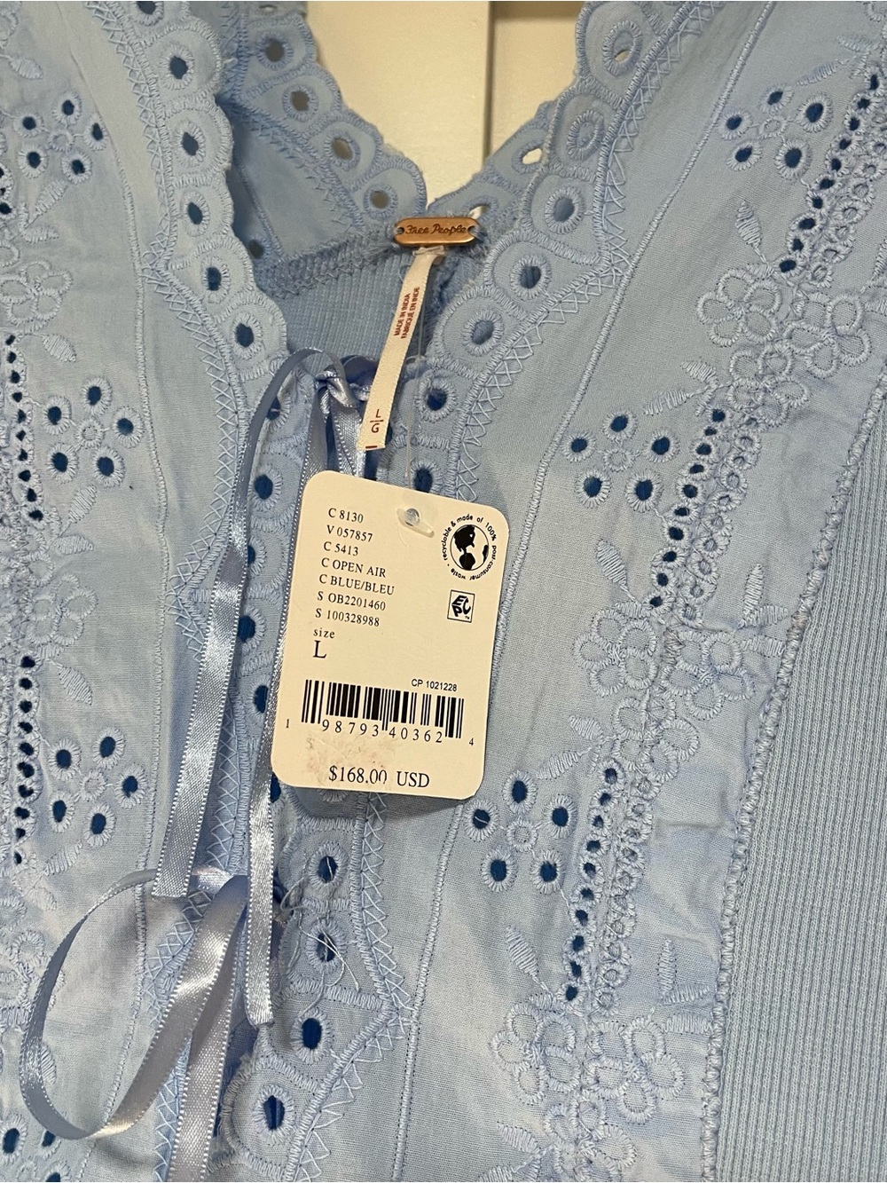 Free People Gesibelle Set Blue sz L NWT - Picture 6 of 6